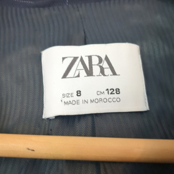 Zara Kids Navy Blue Checkered Blazer Size 8 Wedding Formal Communion - Picture 4 of 8